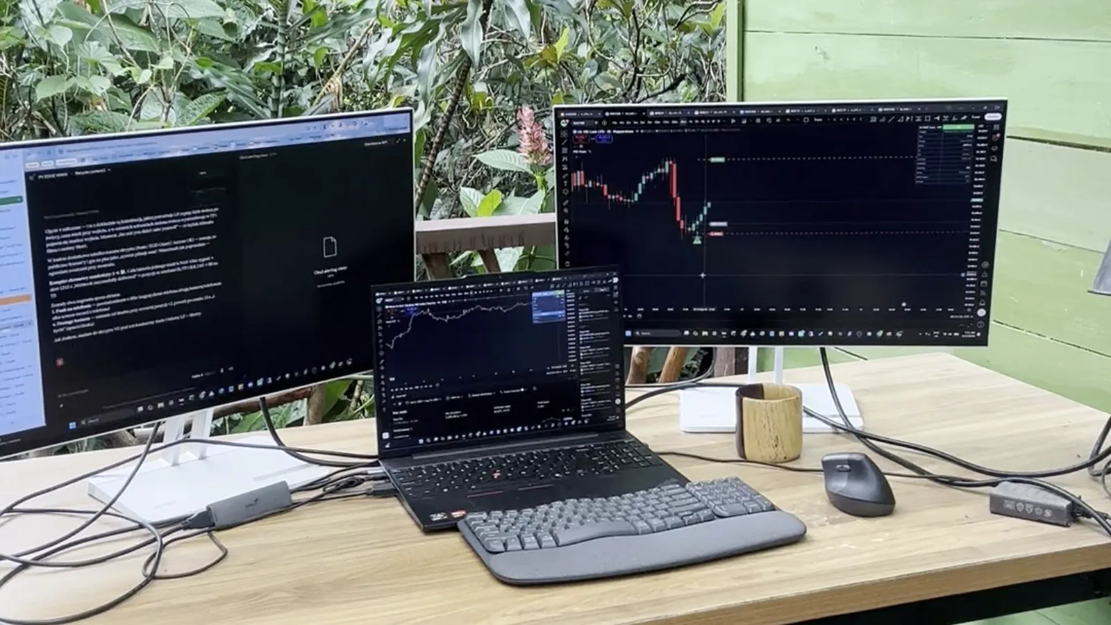 Empty trading desk with charts running unattended